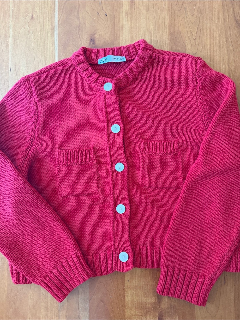 Zara Red Button-Front Knit Cardigan